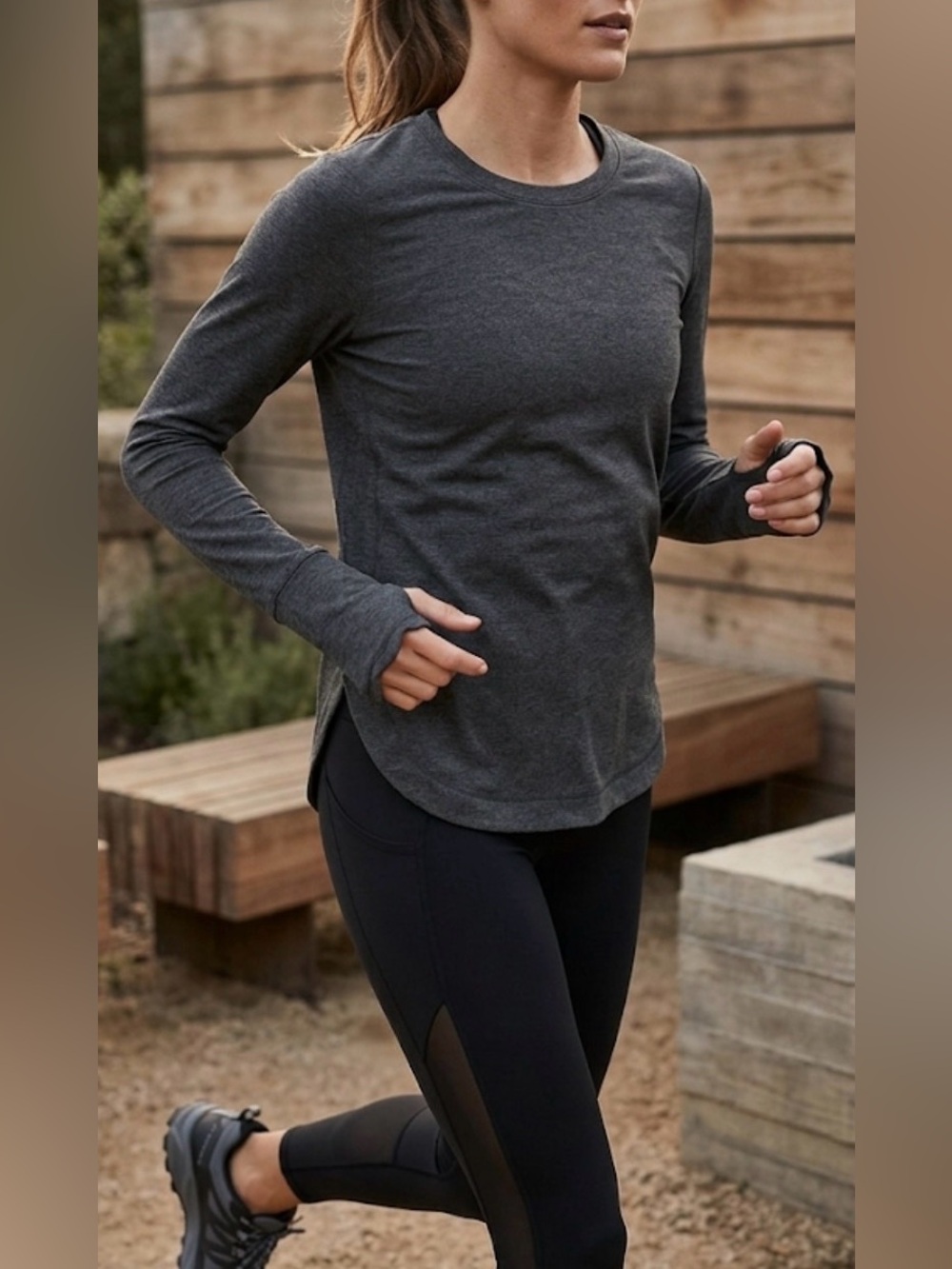 Athleta Charcoal Gray Long-Sleeve Thumbhole Active Top